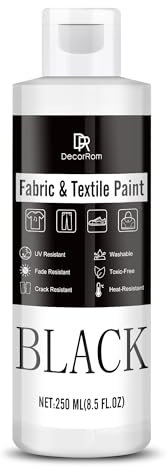Textilfarbe Schwarze - 250ml Schwarze Stofffarbe Waschfest für Stoff und Leder - Permanente Stoffmalfarben Waschmaschinenfest zum Bemalen von Kleidung, T-Shirts, Jeans, Taschen, Leinwand, Schuhen
