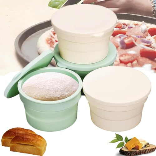 Qivine Contenitore per Lievitazione Pizza, 4 Pezzi Cassetta Lievitazione Pizza con Coperchio in Silicone Antiaderente, Contenitore Cibo per Impasto Pieghevole e Impilabile, Lavabile in Lavastoviglie
