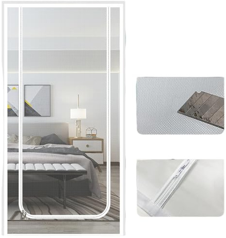 Puerta mosquitera para gatos con doble cremallera para evitar que los mosquitos y mascotas escapen, 90 x 210 cm, adecuada para sala de estar, dormitorio, pasillo (U-blanco, 80 x 200 cm)