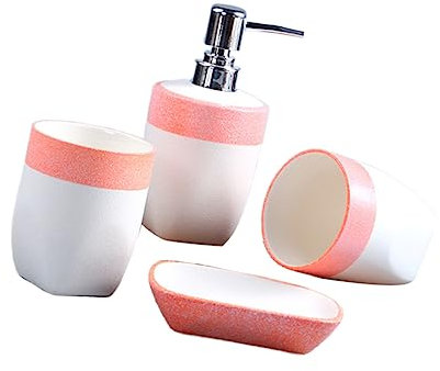 LIFKICH 1satz Keramisches Badezimmer-Set Rosa Teiliges Set Mit Zahnbürstenbecher Seifenschale Emulsionsflasche Und Seifenbehälter Stilvolle Badaccessoires Für Ordnung Und Dekoration