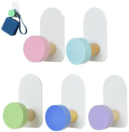 BENIFILE 5 ganci appendiabiti, graziosi ganci rotondi adesivi macaron, forti ganci autoadesivi, ganci da parete multifunzionali, ganci da parete per porta posteriore e in legno, per camera da letto,