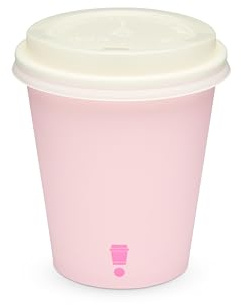 Disposable PLA Lined Coffee Cups, Compostable and Biodegradable, Single Wall, 50 Cups with PLA Lids (Baby Pink, 10oz)