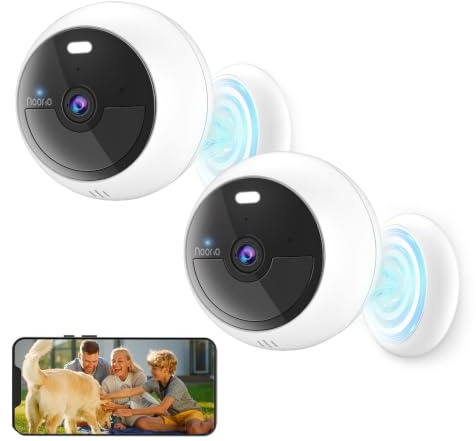 Noorio 2Pack Security Camera Outdoor Wireless Battery Powered Magnetic 32G | Free Built-in Local Storage, Battery Powered Supports Solar Panel, Color Night Vision, No Monthly Fee, IP66, Works with Alexa