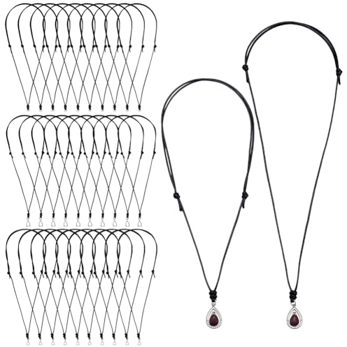 AHANDMAKER Lot de 30 cordons ras du cou réglables en polyester ciré noir avec fermoir pour pendentifs à suspendre - 35,6 à 66 cm