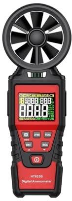 TIEOAXFT Anémomètre Portable HT625, Compteur de Vitesse du Vent, jauge de Vitesse de l'air, anémomètre numérique portatif avec écran LCD(HT625B)