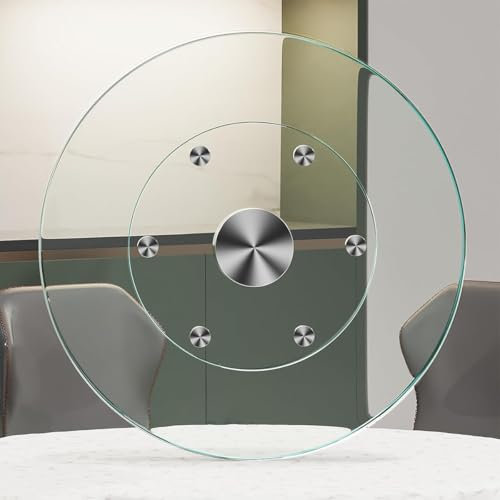 Générique Table à Manger Lazy Susan Plateau Tournant en Verre Clair, Grand Plateau de Service Rotatif à 360°, Assiette de Service Rotative Ronde avec 6 Roues Rotatives(60cm/24inch)