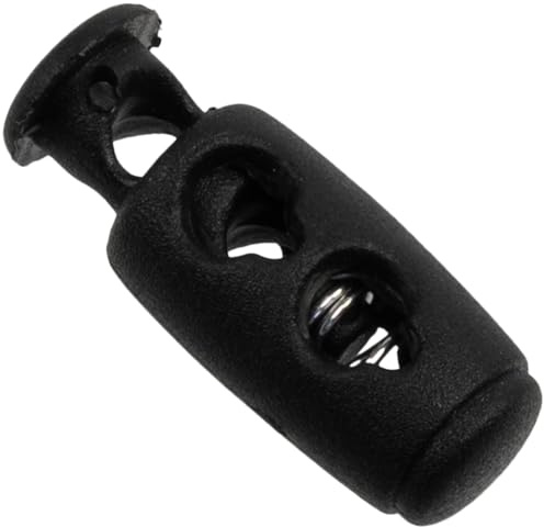AERZETIX - Set di 12 Fermacorda con molla a 2 fori - apertura 3.5mm - stopper cordone - in plastica - colore nero - abbigliamento sportivo zaini artigianato