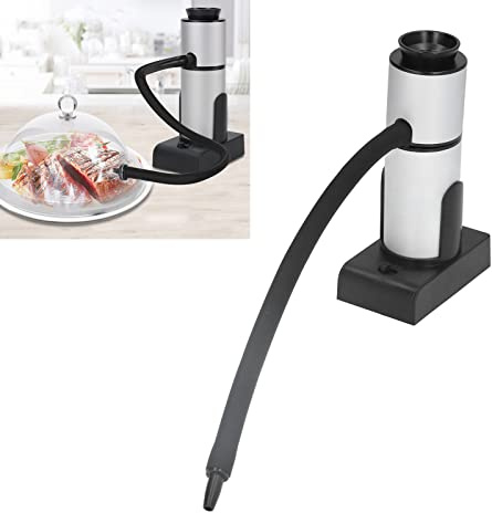 Rökrökpistol med Glaskupa, Smoking Gun Rostfritt Rökverktyg med Träröksinfusor för Kött Fisk Grönsaker Soppor Såser Desserter