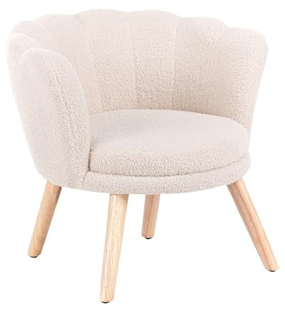 Kindersessel Polstersessel Bouclé für Kinder Holzbeine Hellbeige Halby