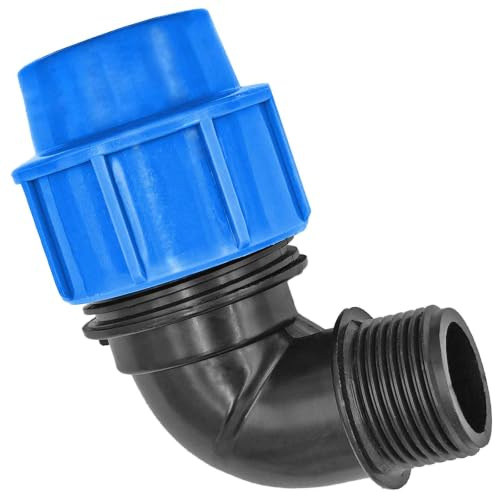 MegaHaustechnik Winkel Übergang, 25mm x 1/2“ AG, PP-Fitting Klemmverbinder | Trinkwasser geeignet, Druck 16 Bar, für PE-Rohr-Außendurchmesser 25mm, 1/2 Zoll Außengewinde, Adapter blau
