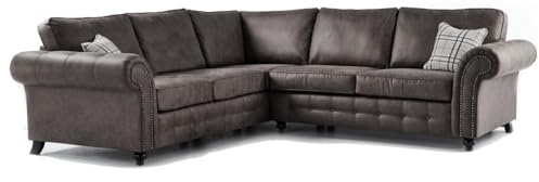 JSB Northwest - New Oakland Large 5 Seater Corner Sofa Charcoal Leather Chesterfield Arm Style