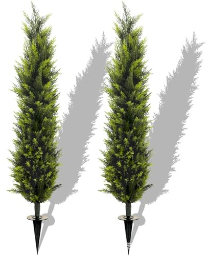 Künstlicher Zypressen-Weihnachtsbaum, 152,4 cm hoch, 2 Stück, mit Erdspieß, für den Innen- und Außenbereich, einfach zu installieren