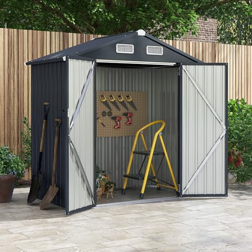 COSTWAY Abri de Jardin Métal Galvanisé 3,4 m³,Double Porte Verrouillable avec Clé, Cabane de Jardin Exterieur, Abri Rangement Exterieur pour Vélo, Poubelle, Outil