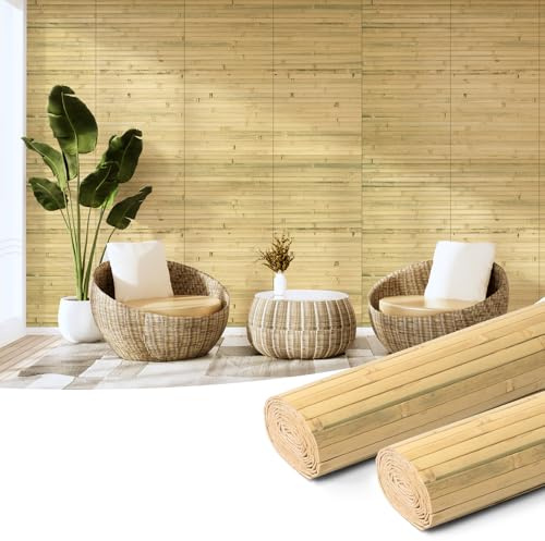 Art3d Natural Bamboo Wall Panel for Interior Wall Decor, Renewable Pole Wrap Wainscoting Paneling for Wall Ceiling Furniture Cabinet Office, 12 x 96 Inch, 2-Pack - Natural | For indoor wall decoration, ceiling, furniture, cabinet, office, 30 x 244 cm, natural