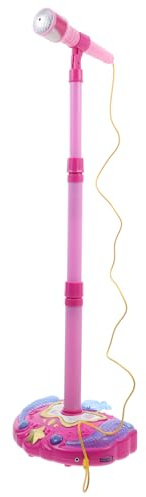 ibasenice Microfono per Karaoke per Bambini con Supporto Regolabile E a Led per Cantare in Famiglia, Giocattoli con Microfono E Supporto, Rosa