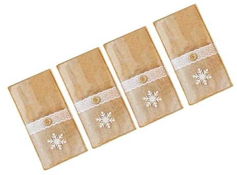 GARIOUANS 4pezzi Tasca Porta Cucchiai Natalizia in Lino Naturale Sacchetto per Forchette e Coltelli Portaposate Fiocco per Decorazioni Tavola e Eventi Speciali