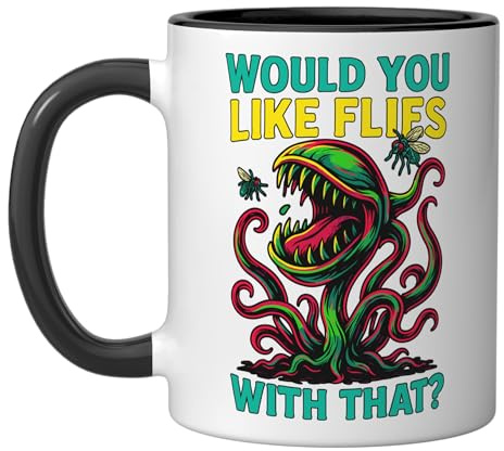 Carnivorous Plant Would You Like Flies With That Flytrap Ceramic Mug, Black/White