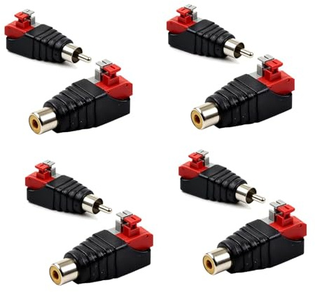 4 Pièces RCA Vers Haut-parleur Adaptateur et 4 Fiche RCA Subwoofer Phono et CCTV, Adaptateurs Mâle et Femelle vers Bornier à Vis, Connecteur Sans Soudure pour Câble AV et Système de Surveillance