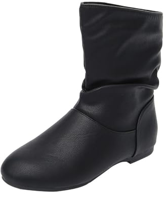 Botines para mujer 2026, botines holgados de tacón bajo para exteriores, cómodos, casuales, clásicos, para invierno, puntera redonda, sin cordones, a media pantorrilla, cómodos, para caminar, Black