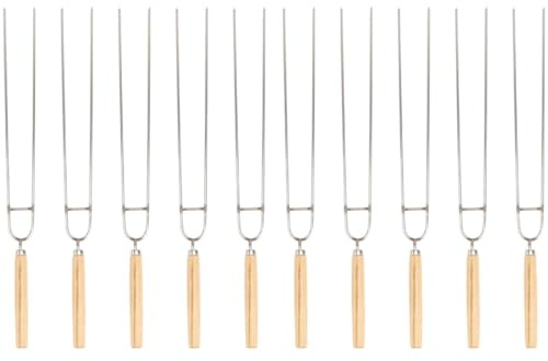 NUOBESTY Bâtons à Rôtir Barbecue en Acier Inoxydable sans Aimant Forme U, Lot de 10 Fourchettes Manche en Bois pour Grillades, Brochettes et Cuisson en Plein Air