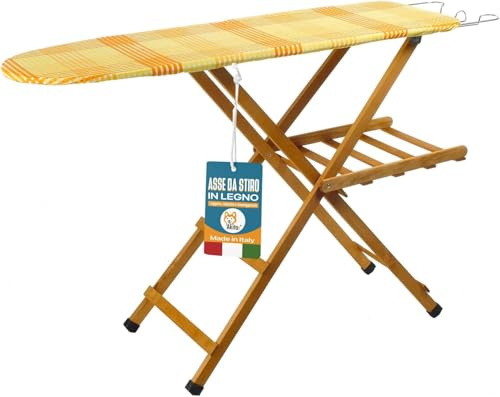 Made in Italy, Asse da Stiro, Tavola da Stiro, Regolabile e Pieghevole, Legno Faggio 100%, Salvaspazio, Dimensioni: 35x141,5 x 92h, Leggero (Noce)