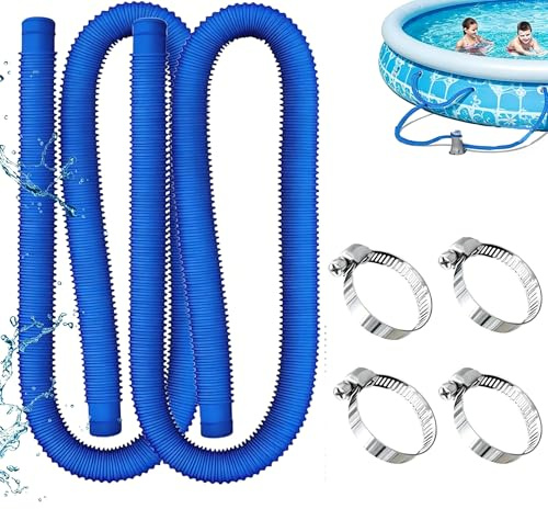Bavooty Manguera Piscina 32mm,Manguera de Bomba de Piscina,100cm Manguera de Repuesto para Piscina con 4 Abrazaderas Metálicas para Piscinas Elevadas,Bombas de Filtración y Acuarios,Blanco (Azul)