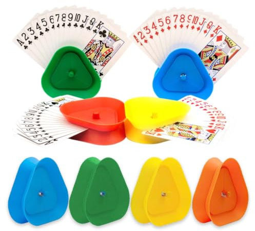 FIKZOM Porte Carte Enfant, Lot de 4 Supports de Cartes à Jouer Triangulaires et Empilables pour Enfants et Adultes, Idéal pour Jeux de Société