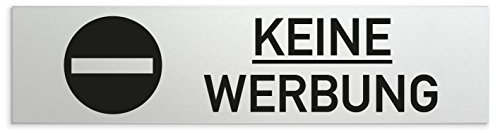 Türschilder24 Aluminium Türschild - Briefkastenschild Keine Werbung 160 x 40 x 1,5mm (Oberfläche veredelt) • Selbstklebend