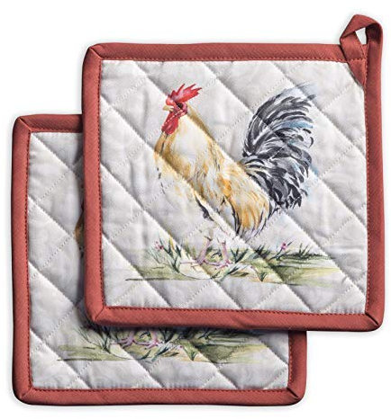 Maison d' Hermine Pot Holders set 100% Cotton Heat Resistant Potholders 20 cm x 20 cm Hot Pads with Loop BBQ, Cooking, Baking, Grilling, Handling Hot Pans Spring/Summer (Pack of 2, Campagne)