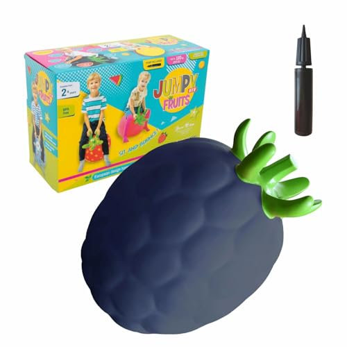 Gerardo's Toys Jumpy Hüpftier Früchte - Brombeere Hüpfer ab 2 Jahr und ab 3 Jahre - Hüpftier Kinder - Aufblasbare Tiere Spielzeug Draussen oder Drinnen für Kleinkinder ab 24 Monaten - Inkl. Luftpumpe