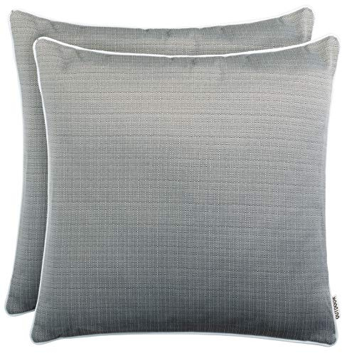 Brandsseller 2er Set Outdoor Kissen 45x45 cm – Wetterfeste Zierkissen mit Paspel in Walzoptik – Wasserabweisende Gartenkissen & Dekokissen für draußen – Sofakissen für Balkon & Terrasse - Dunkelgrau