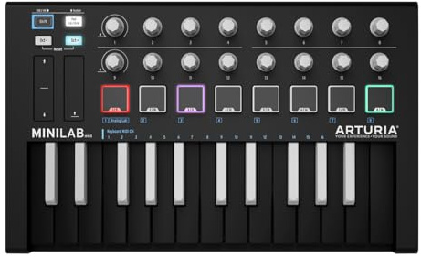 Arturia - MiniLab MkII Inverted - Controlador MIDI Portátil para Producción Musical, con Paquete de Software todo en uno - 25 Teclas, 8 Pads Multicolor