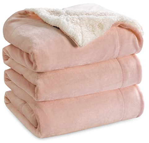BEDSURE Kuscheldecke - Warm Sherpa Wolldecke & Sofadecke, Flauschig Sofaüberwurf Decke, Dicke Couchdecke, Fleecedecke, Flauschige Wohndecke für Couch, Grau Rosa, 220x240 cm, XXL