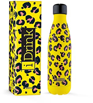 IDRINK® - Revolucionaria botella térmica, de 2 paredes, de acero inoxidable PRECIO DE FIN DE SERIE, LEOPARD 500 ML
