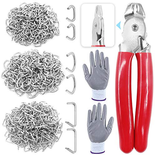 Glarks - Set di 362 pinze con anelli di maiale, 360 pezzi, anelli di maiale in acciaio con pinze ad anello e guanti anti-taglio per tappezzeria, artigianato fai da te, mobili e molto altro ancora