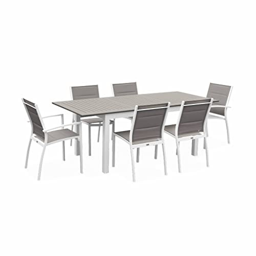 Alice's Garden - Ausziehbarer Tisch Gartengarnitur - Chicago 210 Taupe - Aluminiumtisch 150/210 cm mit Verlängerung und 6 Sitzen aus Textilene
