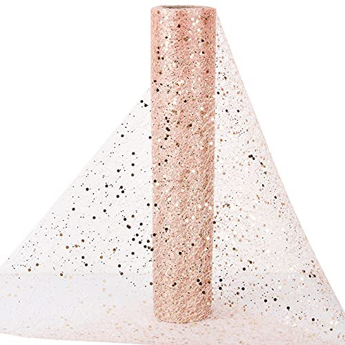 30CM x 10M Organza Tulle Rouleau Bobine avec Paillettes Chemin de Table Non tissé Ruban Bricolage Organza Rouleau pour Fête de Mariage Décoration Noël (Or Rose)