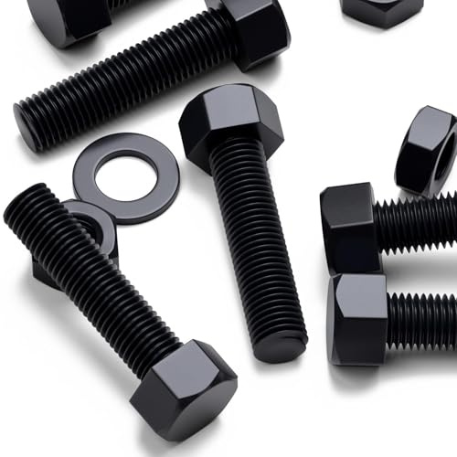 5x Pernos de cabeza hexagonal negros de PP, tuercas y arandelas de plástico, M16 x 65 mm