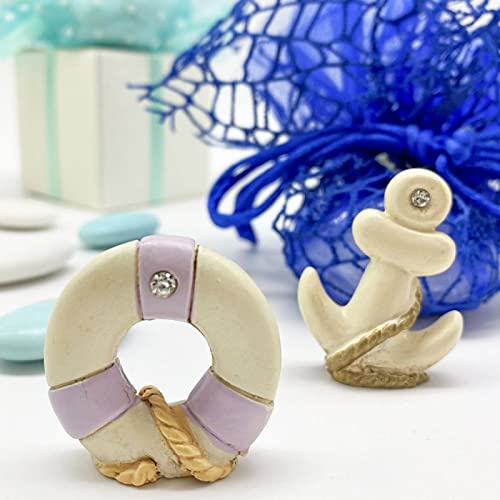 Ingrosso e Risparmio 12 verschiedene Mini-Figuren in zwei Varianten, in Ankerform und Schwimmring mit Strass, günstige Tischkarten, Konfekt (ohne Einzelhandelsverpackung)