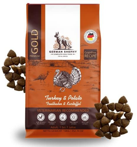 German Shephy Dog Food | 3kg | Getreidefreies Hundefutter trocken | Hypoallergen | Für Fell, Gelenke & Immunität | Truthahn & Kartoffel | Mit hohem Fleischanteil | Leicht verdaulich