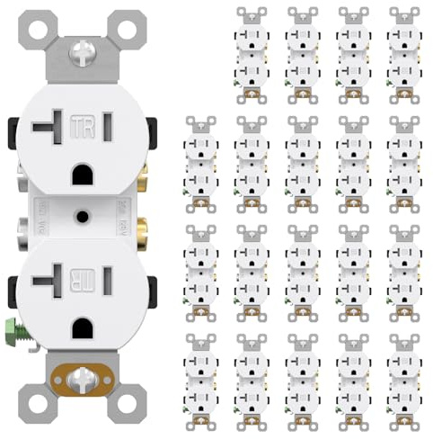 AIDA 20 Amp Outlets Duplex Electrical Receptacle Outlets,Tamper Resistant,Heavy-Duty Receptacle Wall Outlet,Residential,2-Pole,3-Wire, Self-Grounding Clip, NEMA 5-20R,UL Listed 20 Pack, White