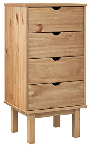 Makastle Kommode Schubladenschrank Schubladenkommode Sideboard mit 4 Schubladen, aus Massivholz, im angesagten Shabby Chic Look, für Schlafzimmer & alle Wohnräume, Braun 46x39,5x90 cm