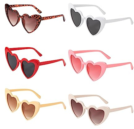 HONGXIN-SHOP Herz Party Brillen Damen Sonnenbrille Vintage Party Sonnenbrille für Fasching Musikfestivals Party Bar Feuerwerk Musik Freien Party Bar Nachtclub 6 Stück