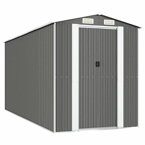 Keketa Gartenhaus Gerätehaus Garten Gartenhaus aus Blech Gartenhaus Schuppen Gartengeräte Gartengeräte Hellgrau 192x440x223cm Stahl verzinkt