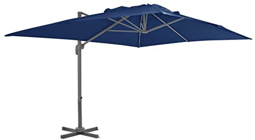 JUNZAI Sombrilla voladiza con poste de aluminio azul marino 4x3 m, Parasoles De Jardin, Sombrilla Piscina, Sombrilla Terraza Exterior, Parasol Playa, Sombrillas Para Jardin - 47003
