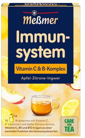 Meßmer Immunsystem | Vitamin C und B-Komplex | Kräutertee mit Apfel-Zitrone-Aroma | 16 Teebeutel