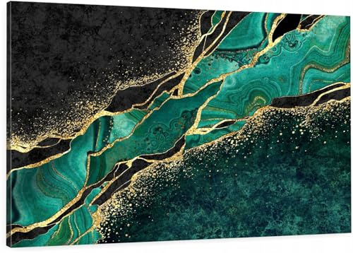 HUBDECO Leinwand Bilder Wohnzimmer - Bilder, Poster, Kunstdrucke - Leinwandbild - Bild auf Leinwand - Tolle Zimmerdekoration - Schlafzimmer Bilder - 120x80 cm Grüner Marmor
