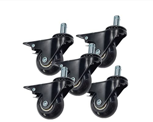 5 Stück 5,1 cm Drehgelenk mit Bremse, 11 mm, Bürostuhl, PU, leise, robust, Möbelwagen/Schwarz/5,1 cm