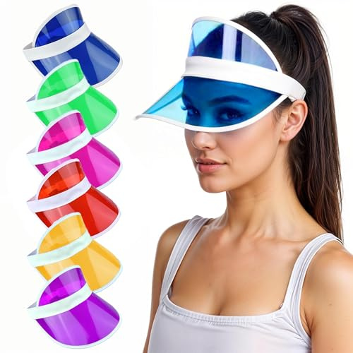 WickedFun® Unisex Retro 80s Neon Sun Visor Hat Headband Cap for Golf Tennis Stag Poker Party