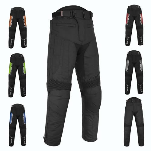 Motorradhose für Herren mit Schutz, Motorradhose aus Cordura-Gewebe, wasserdicht, mit Hüft- und Knieschutz, Schwarz , 56